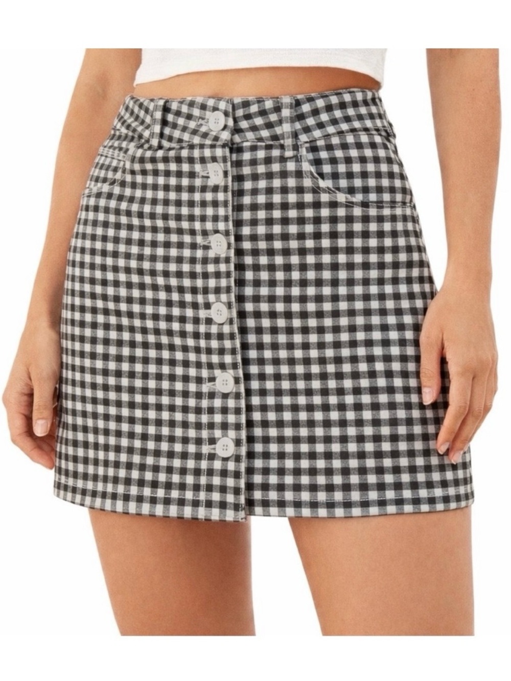 Reformation Black and White Gingham Mini Skirt